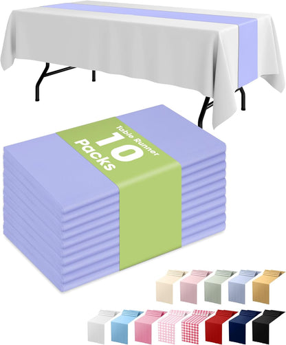 Pureegg Gold Plastic Table Runners - 10 Pack, 14'' x 108'', Water Resistant & Disposable Centerpiece Decorations for Table Cloth, Wedding, Birthday, Holiday, Baby Shower, Party, Home Decor