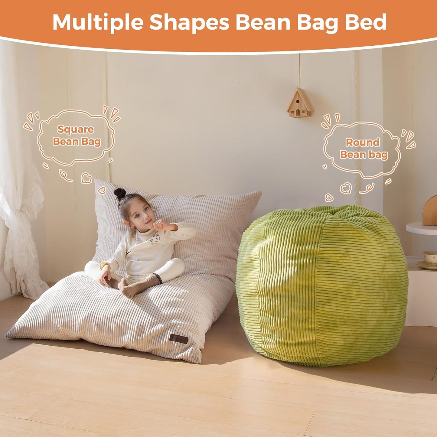 MAXYOYO 3 in 1 Kids Bean Bag Chair Couch, Convertible Chair Folds from Bean Bag to Lounger, Child Floor Sofa for Gaming, Reading, Floor Mattress with High-Density Foam Filling