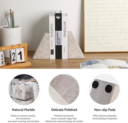 Karibiber Travertine Bookends for Heavy Books, Marble Decorative Bookends for Shelves, Heavy-Duty Stone Book Ends for Hardback Book & Cookbooks, Unique Book Stopper & Holder, Travertino Italy