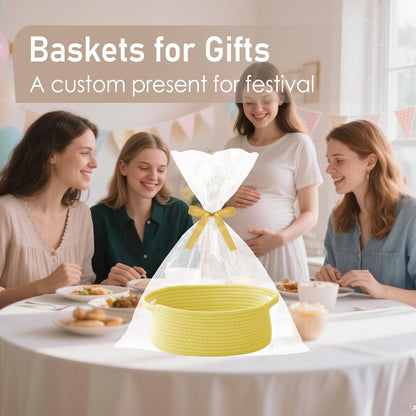 JMvicyroam Woven Basket,Small Rope Storage Bin with Handles & Ribbon Bag, Organizer for Shelves Closets,Gift Basket Empty for Birthday,Books,Dog Toys,White