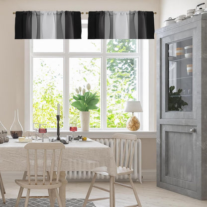 Emvency 2 Pack Dark Grey Valances Window Treatments, Gray Striped Abstract Blackout Drapes Adjustable Curtain for Windows Living Room Kitchen Over Sink, 52x18 Inch Rod Pocket Valances