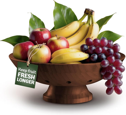 Fruit Basket for Kitchen Counter - Fruit Bowl for Kitchen Counter, Bamboo Pedestal Fruit Basket with Ventilation Holes, Wooden Fruit Bowl for Fruit and Vegetable Storage, Decorative Frutero for Cocina