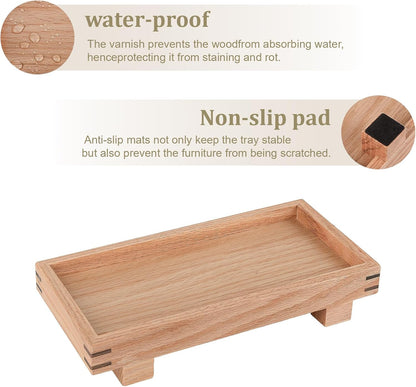 Decorative Tray Small Pedestal Stand Farmhouse Bathroom Decor Wooden Riser Display Stand for Vanity, Kitchen Countertop, Sink, 9.4 * 4.7 Brown