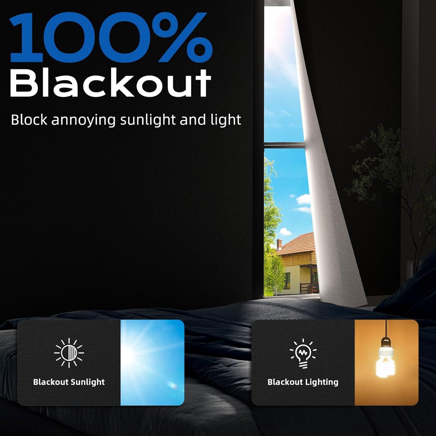 Blackout Curtains for Bedroom, 39" x 58" Portable Black Out Blinds with 20 Sets Hook & Loop Strips for 100% Blackout Window Film, Temporary Black-out Shades for Windows Cover Nursery Travel RV- Blacks