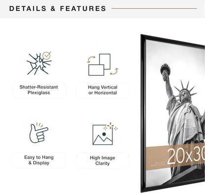 MCS Trendsetter 24x36 Poster Frame Black High-Gloss, Vertical & Horizontal Wall Hanging Large Picture Frame for Photos, Posters & Art Prints (1-Pack)