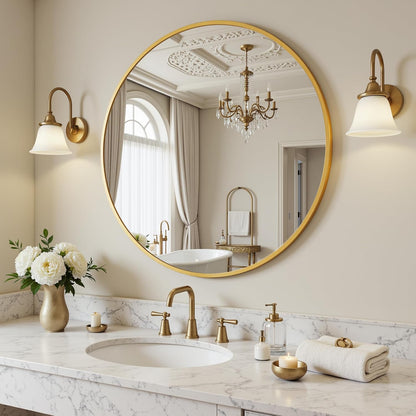 Antok 30 Inch Round Mirror for Wall, Round Bathroom Mirror, Circle Wall Mirrors with Black Metal Frame, Circle Mirrors Suitable for Wall, Bathroom, Vanity, Living Room, Entryway