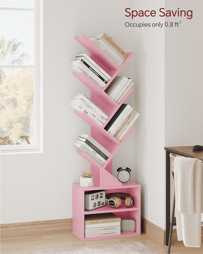 SUNMORY 6 Tier Tree Bookshelf, Small Bookcase with Storage Cabinet, Modern Tall Narrow Bookshelves Organizer, Floor Standing Book Shelf for Bedroom/Living Room/Home Office/Corner, Rustic Brown