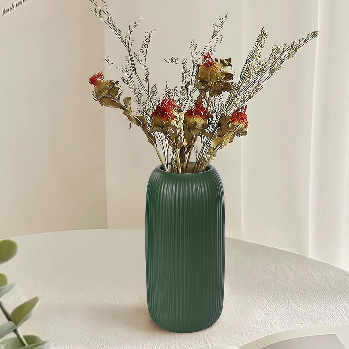 Ceramic Vase for Flowers – Modern Small Ribbed Textured Flower Vase for Home Decor, Pampas Grass, Decorative, Farmhouse, Coffee Table, Kitchen Centerpieces, Bookshelf and Home Living (White)