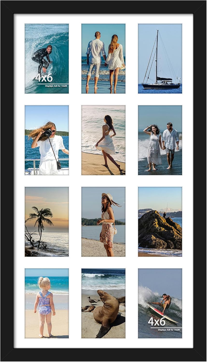 DUENPY 14x26 Collage Picture Frame 4x6 Collage Picture Frame Displays Twelve 4x6 inch Photos Available Horizontal Wall Mounting Display and Vertical Black - Colors B