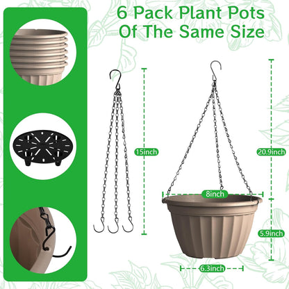 FGstyle Hanging Planters 10 Inch, 4 Pcs Self Watering Pots for Indoor Plants,Plastic Hanging Basket with Soil Elevator and 20" Chain for Home Garden Porch Balcony Patio Decor(Black)