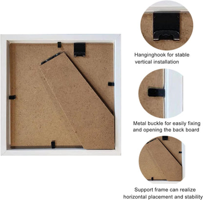 8x8 Shadow Box Frame Display Case with Letter Stickers, 3D Picture Frame, Display Case Box for Memorabilia, Baby Items, Wedding Memories, Crafts, Tickets and Photos (White, 8x8)