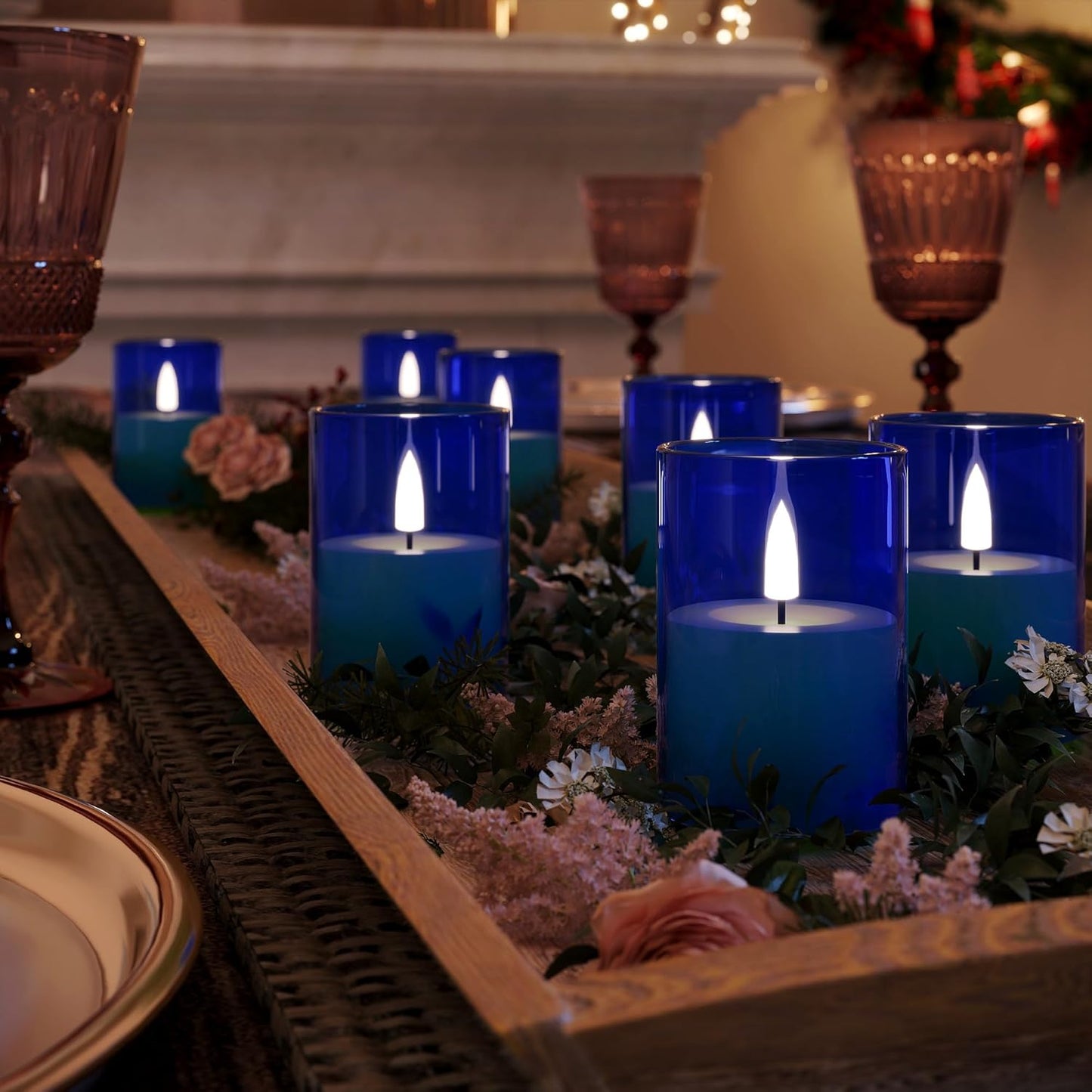VIODAIM 12Pack Flickering Flameless LED Candles with Timer, Battery Powered - Small Pillar & Votive, Clear (2"X3")