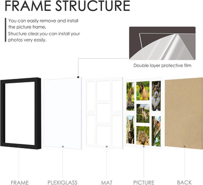 DUENPY 14x26 Collage Picture Frame 4x6 Collage Picture Frame Displays Twelve 4x6 inch Photos Available Horizontal Wall Mounting Display and Vertical Black - Colors B