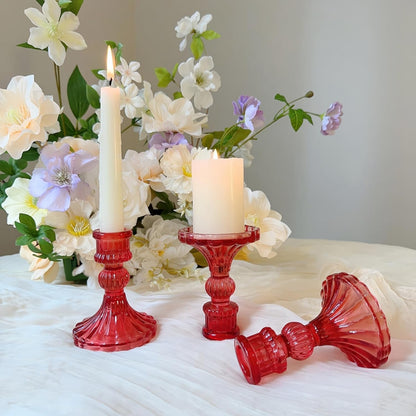 Glass Candlestick Holder,Striped Taper Candle Holders,Set of 6 Candle Stand for Table Centerpieces, Home Decor,Weddings,Festival and Parties (Clear Stripe Pattern)
