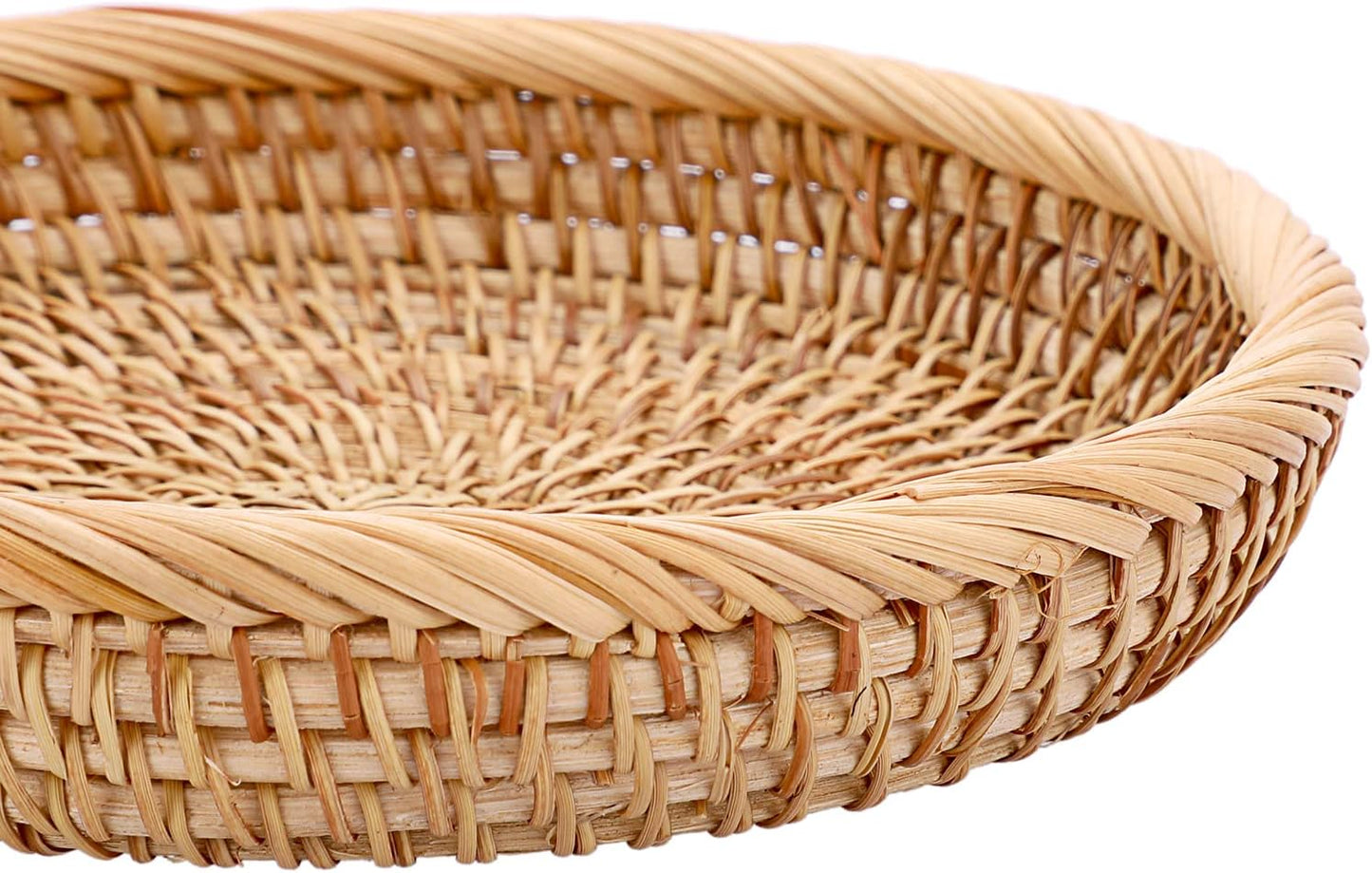 Hipiwe Small Key Basket Bowl for Entryway 7.6" Round Woven Wicker Basket Fruit Serving Tray Woven Basket Wall Decor Rattan Organizer Basket for Keys, Wallet,Whitewash