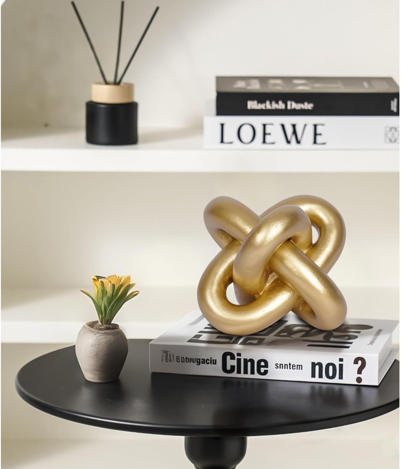 Modern Geometric Round Sculpture Gold Knot Statue Decor Tabletop Sculpture and Figurines Round Decorative Ornaments Knick Knacks Home Decor for Shelves Coffee Table Bookshelf Decoration Gifts