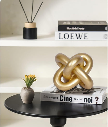 Modern Geometric Round Sculpture Gold Knot Statue Decor Tabletop Sculpture and Figurines Round Decorative Ornaments Knick Knacks Home Decor for Shelves Coffee Table Bookshelf Decoration Gifts