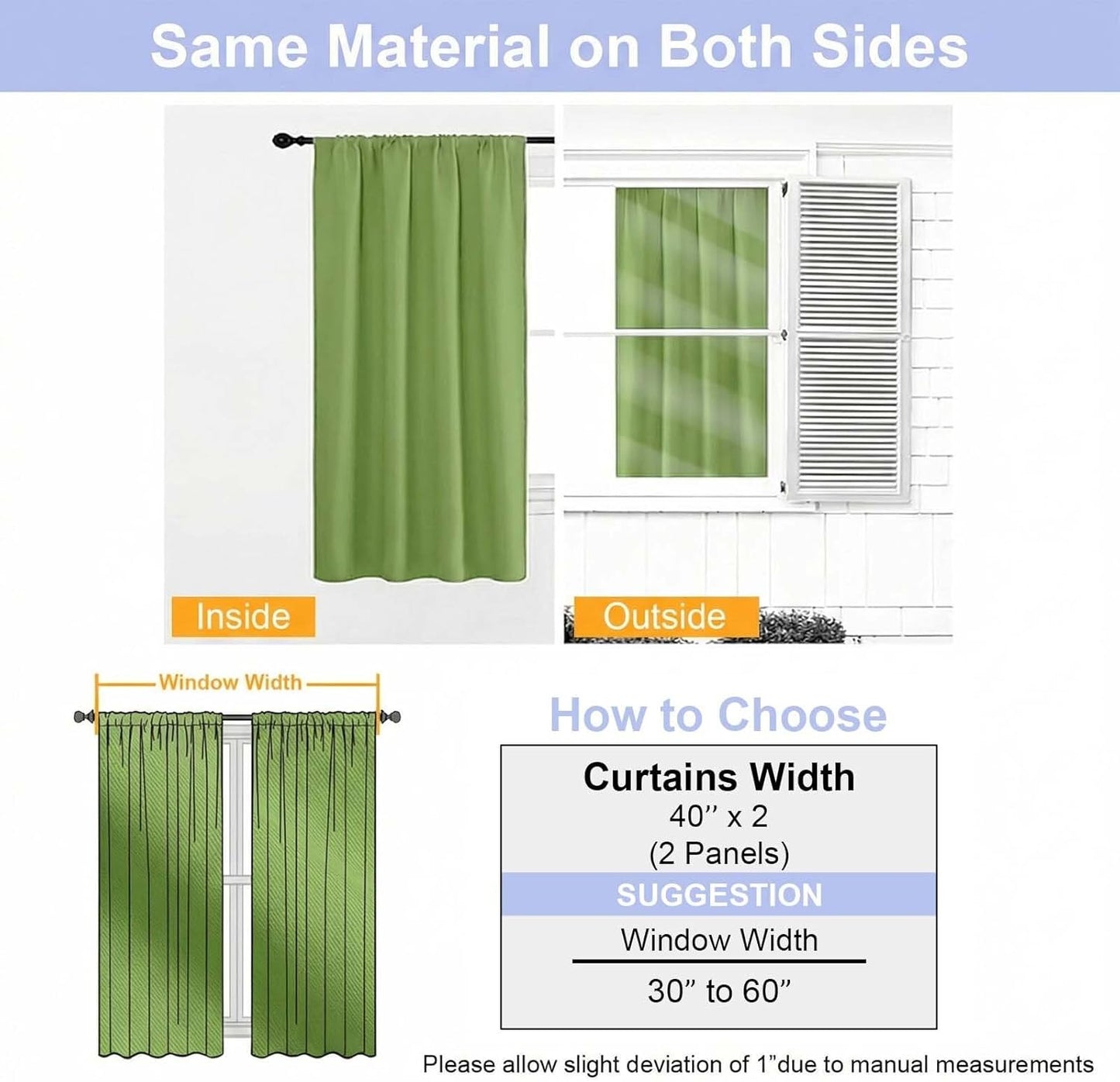 Simplebrand Ava Sage Green Blackout Curtains for Bedroom 63 Inch Length 2 Panels Set, Solid Thermal Insulated Energy Saving Rod Pocket Window Treatment Curtains Blackout Drapes, W40 x L63 Inch, Sage - Colors C