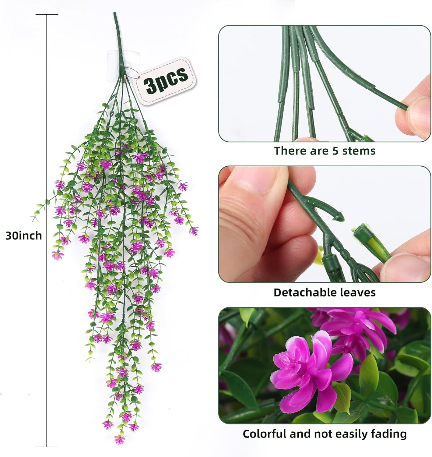 RECUTMS Artificial Hanging Plants Fake Hanging Plant Faux Eucalyptus Leaf Greenery Vine Outdoor UV Resistant Plastic Plants Home Garden Wedding Party Indoor Outdoor Decorations(White)