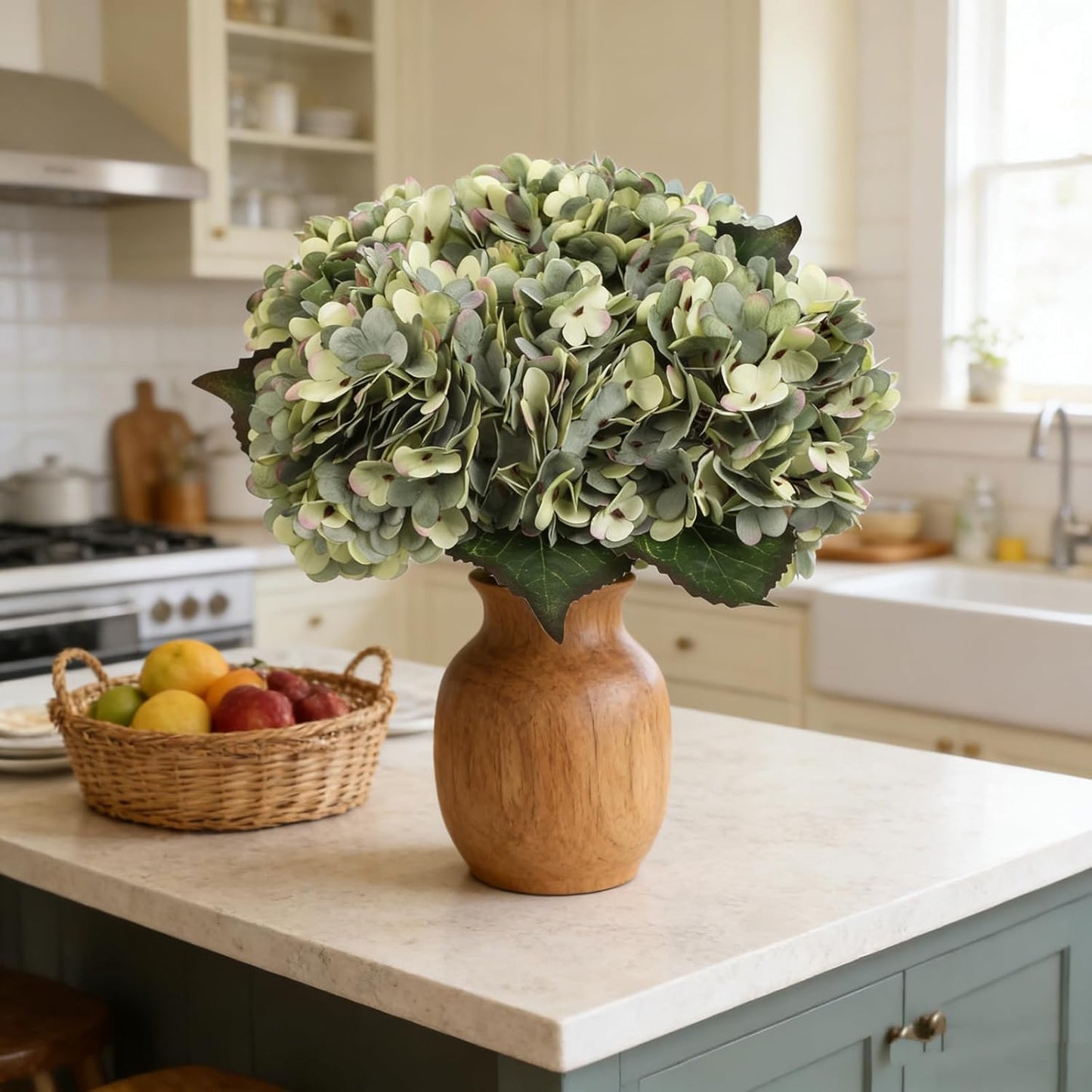 Kimura's Cabin 6pcs White Hydrangea Artificial Flowers Silk Fake Hydrangeas Faux Hydrangea Flowers with Stems for Wedding Bouquets Arrangement Home Table Centerpieces Baby Shower Party Decoration