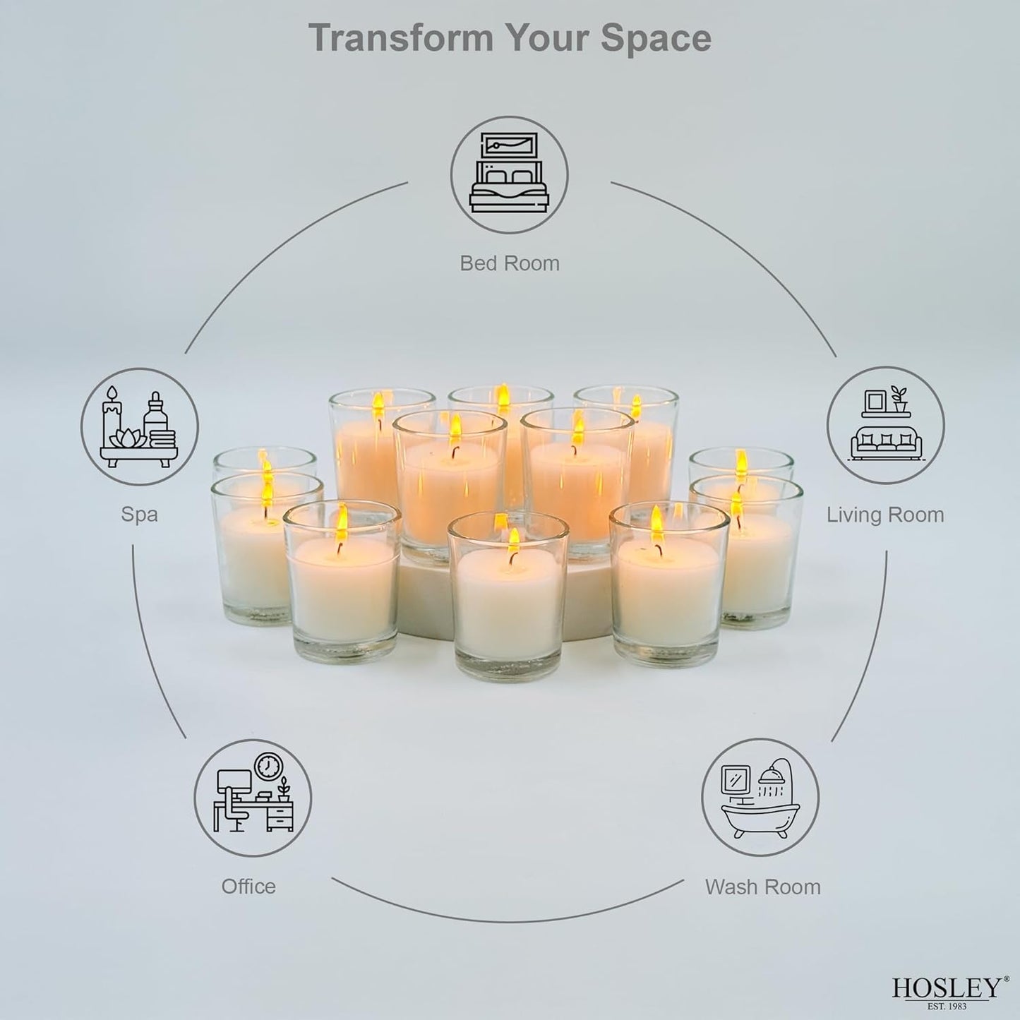 48-Pack Clear Glass Votive Candles – 10–12 Hour Long Burn, Unscented, Ivory, Bulk Set for Weddings, Events & Table Centerpieces – Hosley