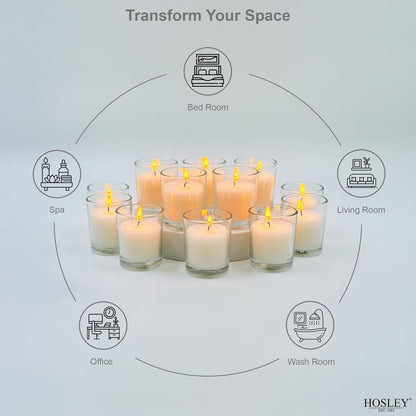48-Pack Clear Glass Votive Candles – 10–12 Hour Long Burn, Unscented, Ivory, Bulk Set for Weddings, Events & Table Centerpieces – Hosley