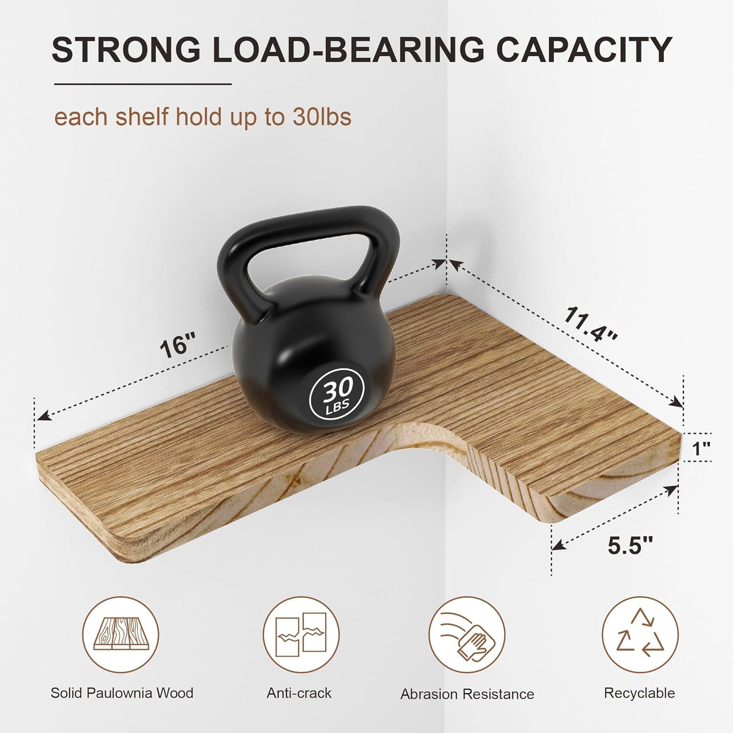 fuqing Floating Corner Shelves, Wall Shelf Set of 3, Shelves for Wall Storage, Solid Wood Shelves for Storage, Wall Mount Wooden Display Shelf for Bathroom Bedroom Kitchen Garage, Rustic Brown