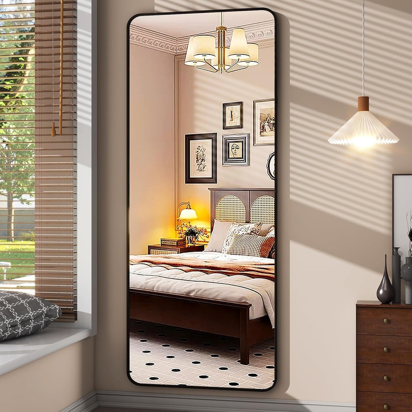 XRAMFY 56"x21" Floor Full Length Mirror Standing Full Body Rounded Corner Rectangle Mirrors with Stand Hanging Wall Mounted Leaning Bedroom Living Room Bedroom Cloakroom,Gold