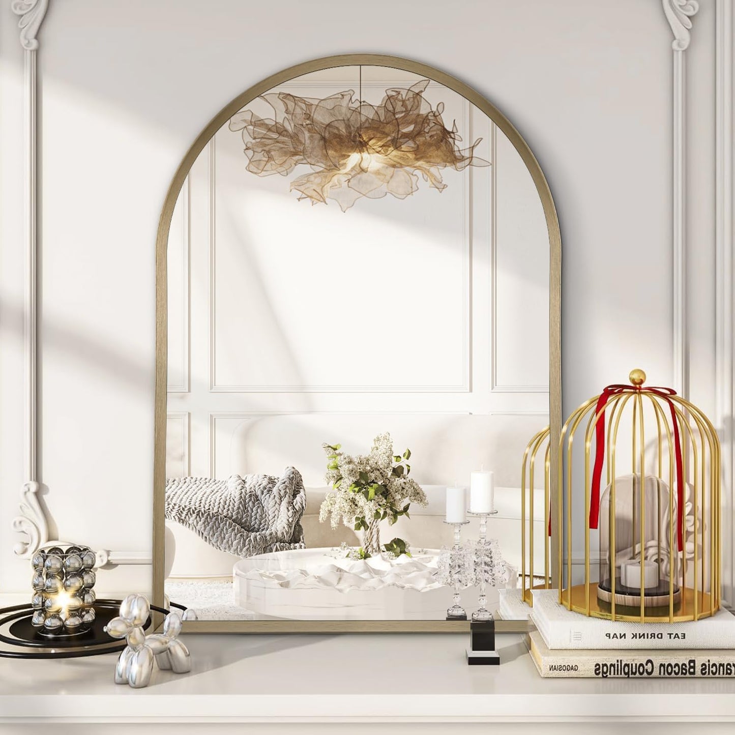 Black Arched Mirror, Modern Bathroom Wall Mirror Aluminum Alloy Framed Mirror Brushed Metal Vanity Wall Mounted Mirror for Livingroom Bedroom Entryway Room 16"x12"