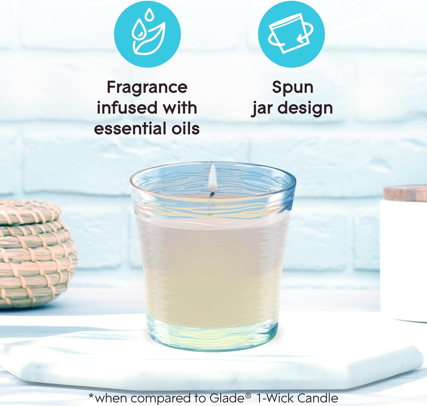 Glade 1-Wick Scented Candle Jar, Angel Whispers, Air Freshener Infused with Essential Oils, 4.08 Oz, 2 Count
