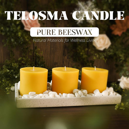 Set of 3 Natural Beeswax Pillar Candles - 3 inch Wide (3 inch 4inch 6inch Tall) - 100% Pure Bees Wax Candles, Long Burning, Unscented Smokeless & Dripless, for Emergency, Home Decor