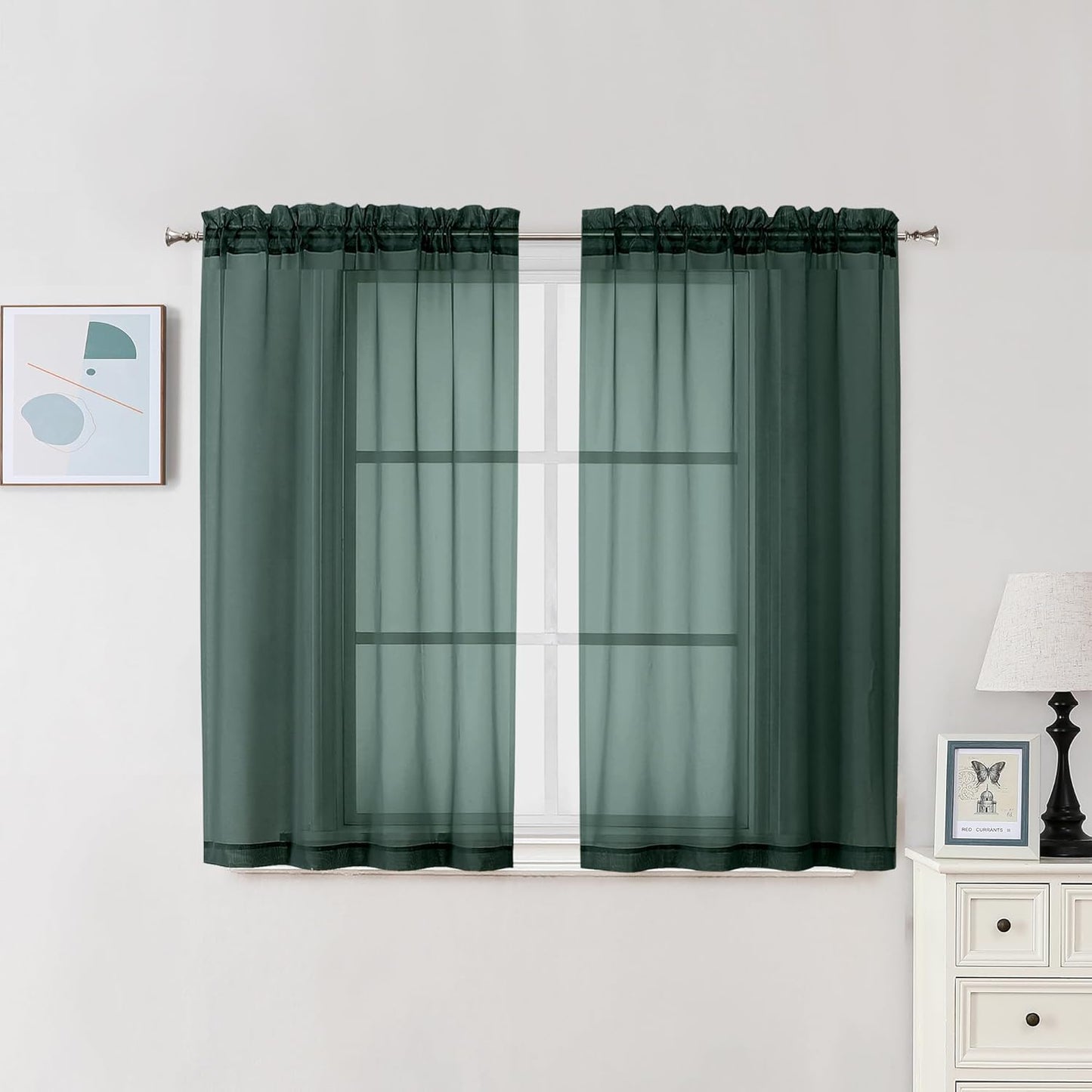 Chyhomenyc Sheer White Valances for Windows 2 Pack, Small Window Curtains for Living Room Bathroom Cafe Laundry Basement, Modern Top Dual Rod Pocket Voile Curtain, 42W x 14L inches, White - Colors B