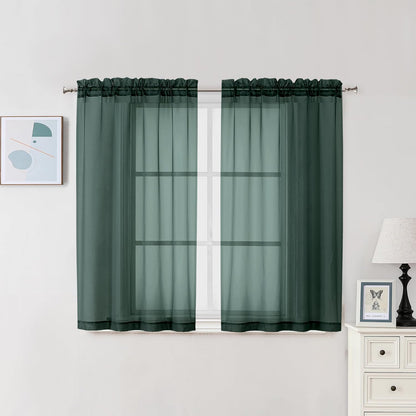 Chyhomenyc Sheer White Valances for Windows 2 Pack, Small Window Curtains for Living Room Bathroom Cafe Laundry Basement, Modern Top Dual Rod Pocket Voile Curtain, 42W x 14L inches, White - Colors B
