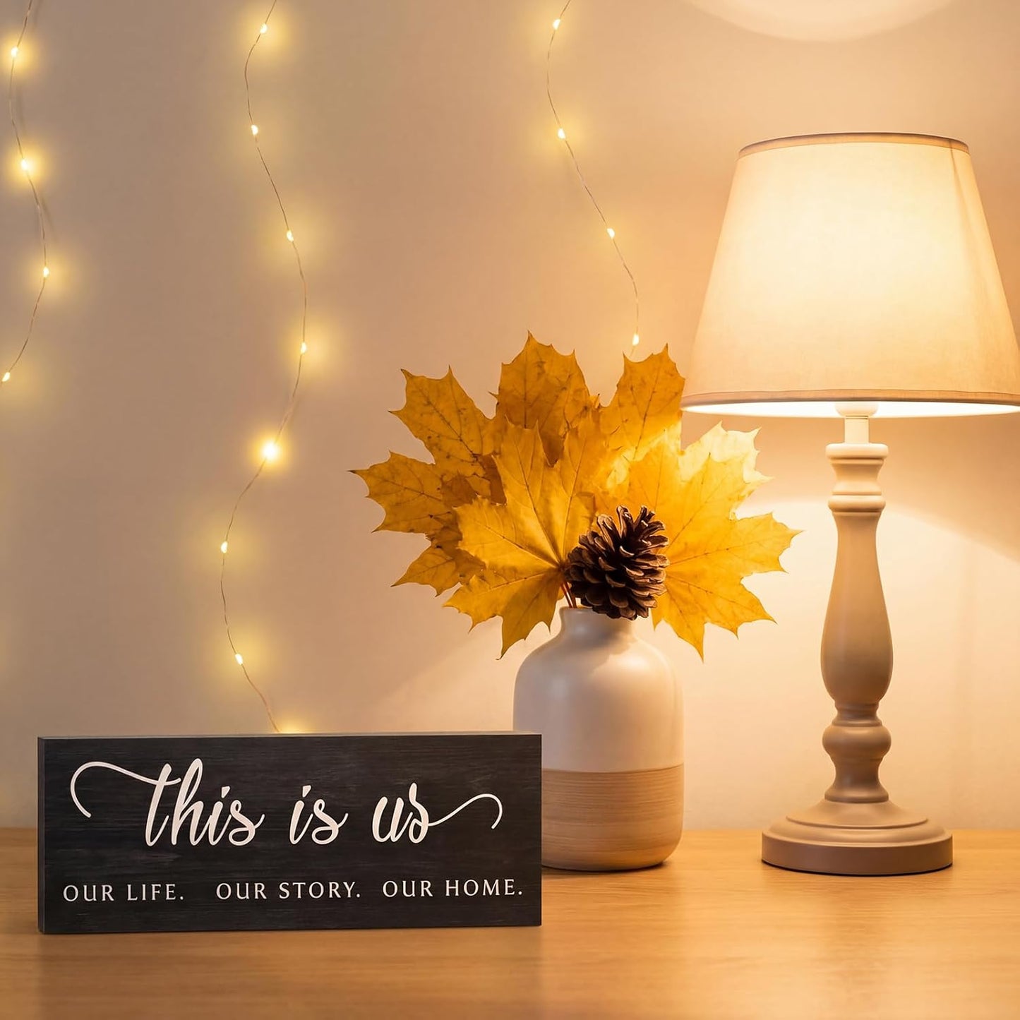 Jetec This Is Us Wall Sign Wooden Family Wall Plaques Inspiration Sign Farmhouse Entryway Rustic Plaques Art with Quotes for Living Room Bedroom Christmas Decorations(Antique White)