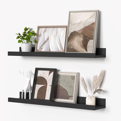 Heimlove Picture Ledge Shelf, Floating Shelves Set of 2, 24 Inches Picture Shelf for Wall with Ledge, Kids Bookshelf Wall Mounted for Living Room Bedroom Decor Books Photo Frames - White