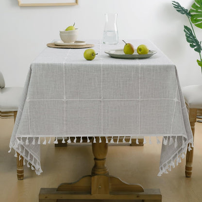 Softalker Outdoor Tablecloth Rectangle, Waterproof Linen Cotton Farmhouse Table Cloths with Tassel, Heavy Weight Wrinkle Free Boho Table Cover for Picnic Camping Dining - 55 x 70 Inch, Coffee Lines