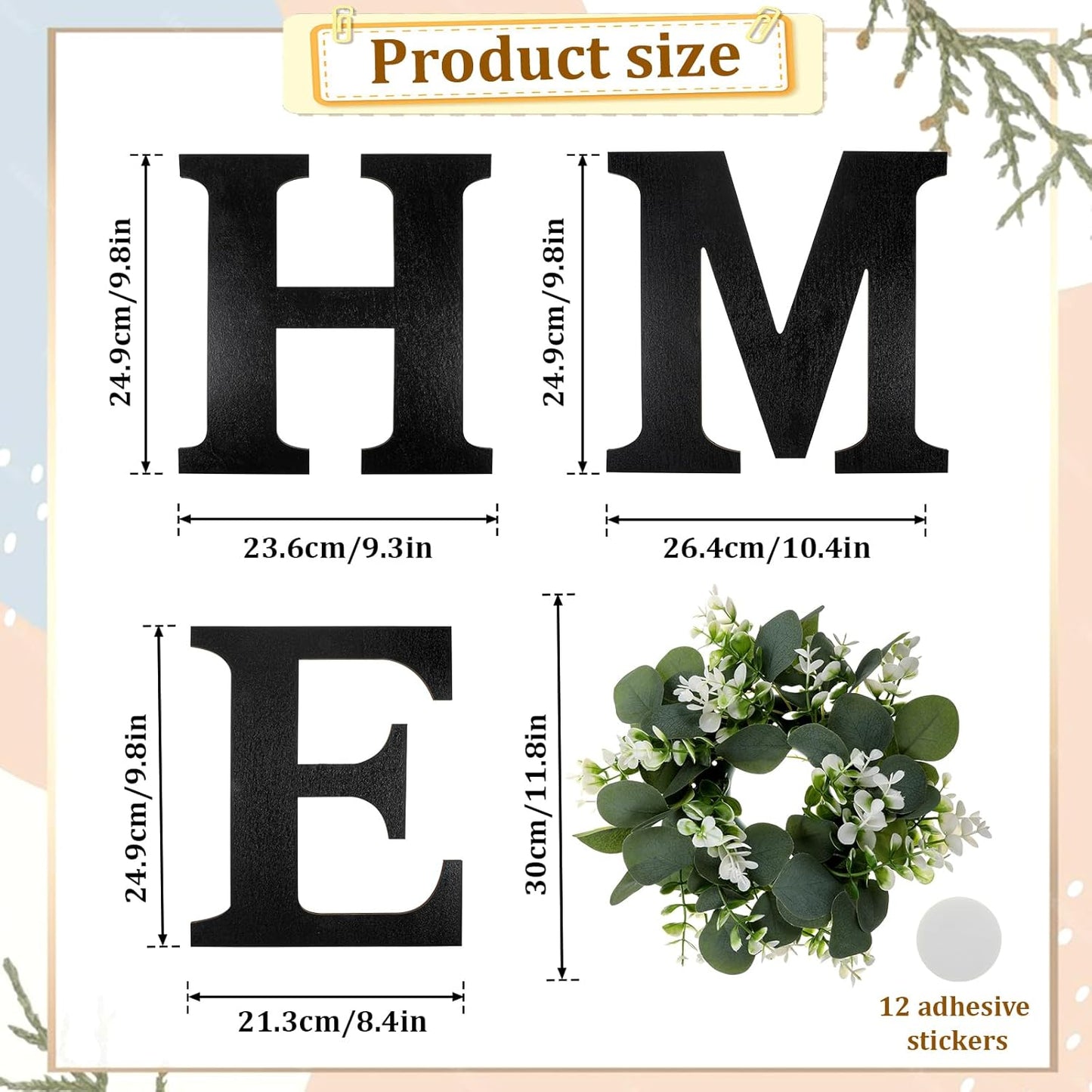 Wood Home Sign with Artificial Eucalyptus Wreath for O, Farmhouse Wall Home Sign Rustic Wooden Hanging Letters Decorative Wall Art Decor for Living Room Kitchen Housewarming Couple Gifts