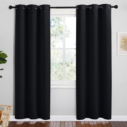 NICETOWN Halloween Pitch Black Solid Thermal Insulated Grommet Blackout Curtains/Drapes for Bedroom Window (2 Panels, 42 inches Wide by 63 inches Long, Black) - Colors E
