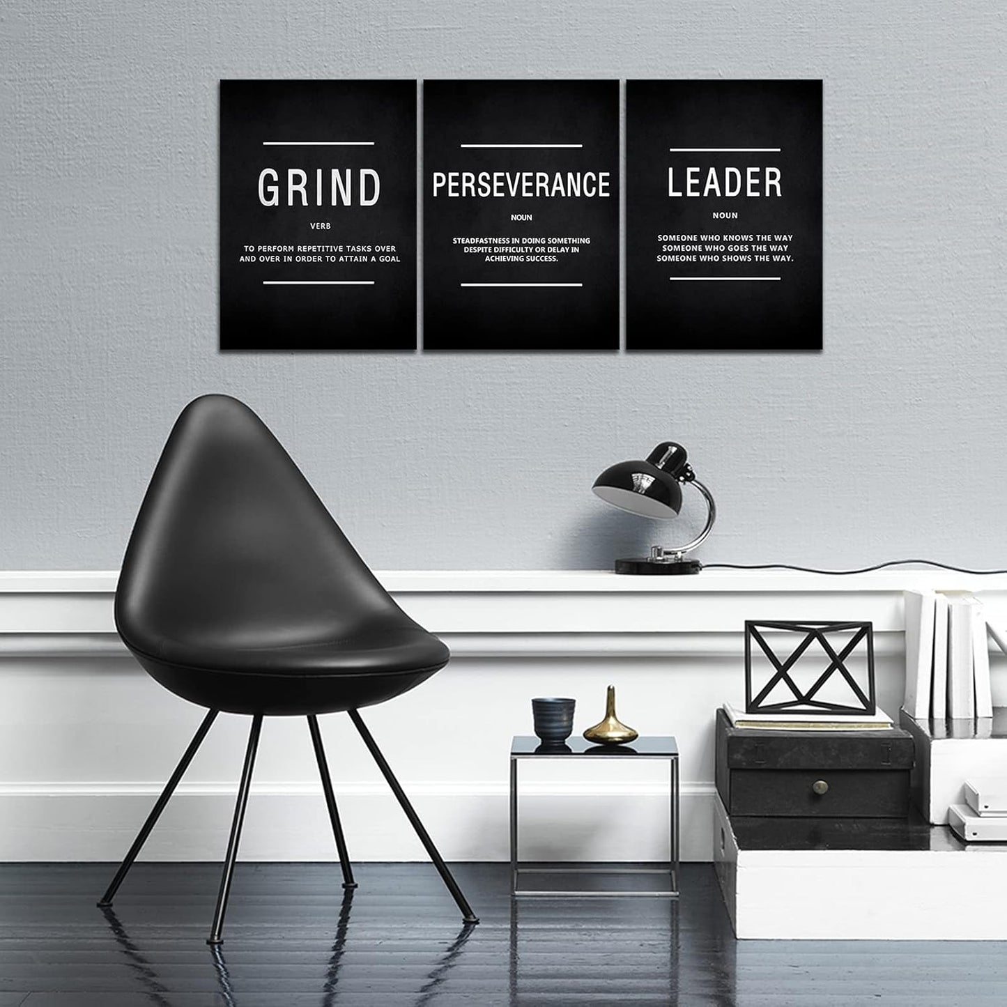 KAWAHONE Canvas Painting Wall Art, Grind Hustle Execution Motivational Wall Art Decoration Posters Prints for Living Room Bedroom, Office Decor, Gallery-Wrapped Canvas Art Set Framed Ready to Hang