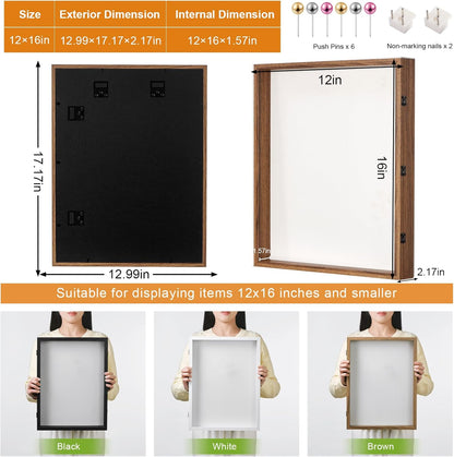 8x10 Deep Shadow Box Picture Frame Display Case with Linen Back and Stand,Real Glass Black Shadow Memory Box Frame 8x10 for Flower Baby Pet Wedding Photo Art Craft Memorial Wall Decor Gift