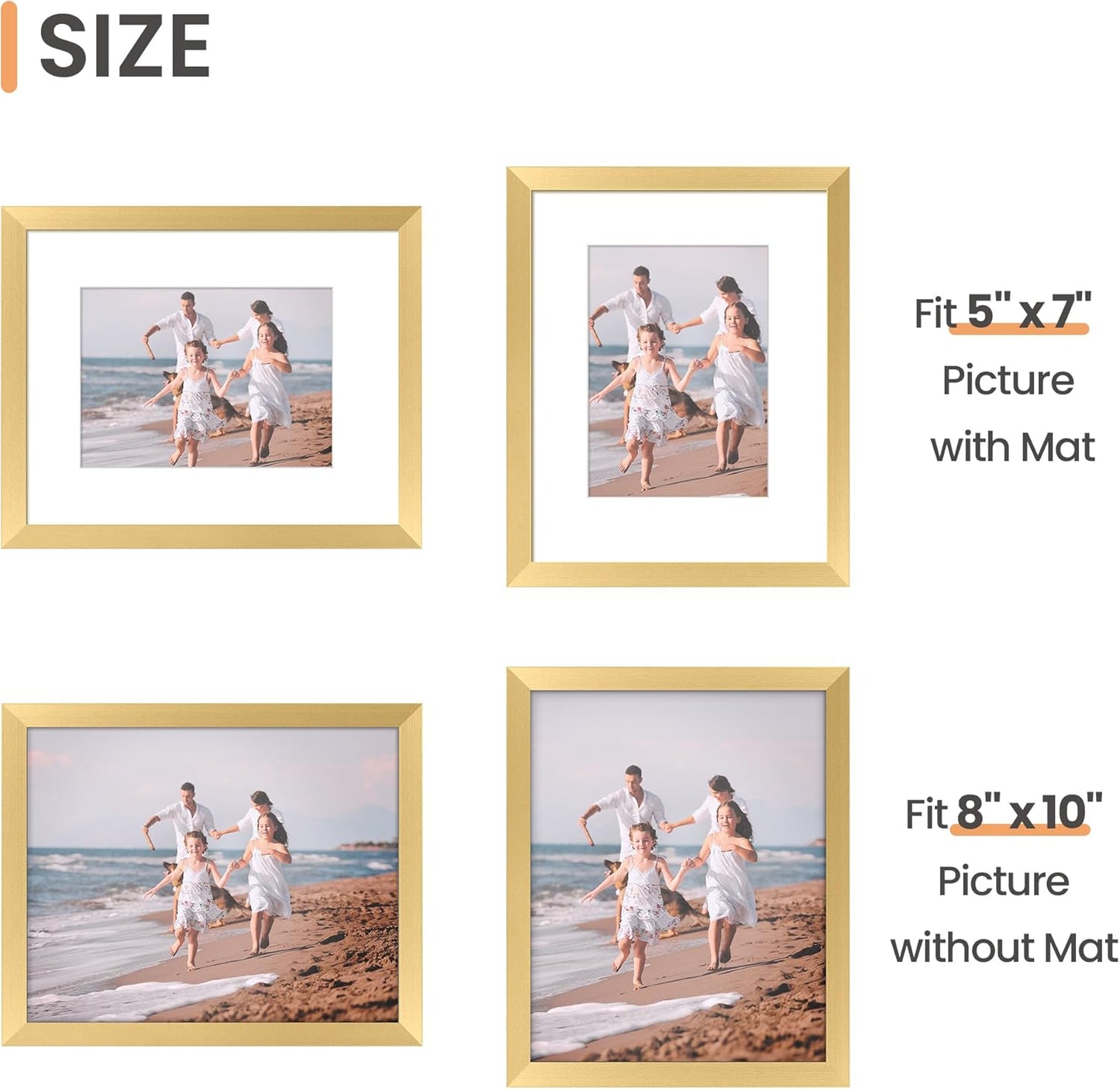 upsimples 5x7 Picture Frame Set of 10, Display Pictures 4x6 with Mat or 5x7 Without, Multi Photo Frames Collage for Wall or Tabletop Display, Black