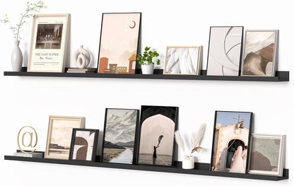 Heimlove Picture Ledge Shelf, Floating Shelves Set of 2, 24 Inches Picture Shelf for Wall with Ledge, Kids Bookshelf Wall Mounted for Living Room Bedroom Decor Books Photo Frames - White