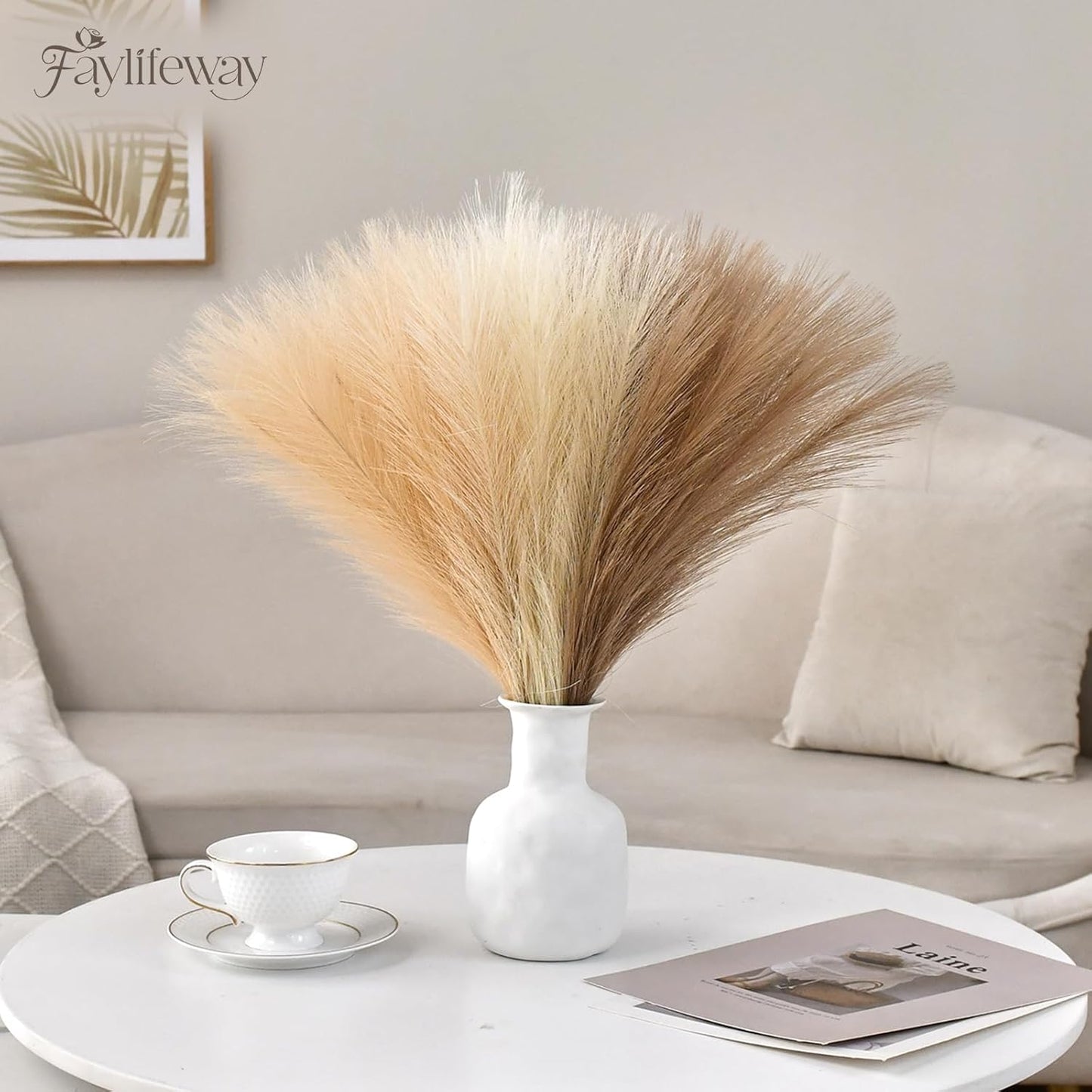 50pcs Pampas Grass 17in for Living Room Decor, Blush Pink Pampas Grass Decor, Fluffy Pink Flowers for Home Birthday Bathroom Baby Shower Wall Bow Decor(Blush & Cream & Pink)