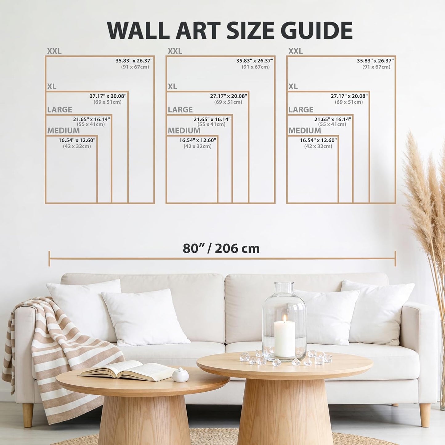 qmmp Modern Wooden Wall Sculptures - Set of 3 - Home Decor Accent - Large Wall Art for Living Room, Bedroom, Office - Easy Installation (Oak, Medium - Mountain and Sun)
