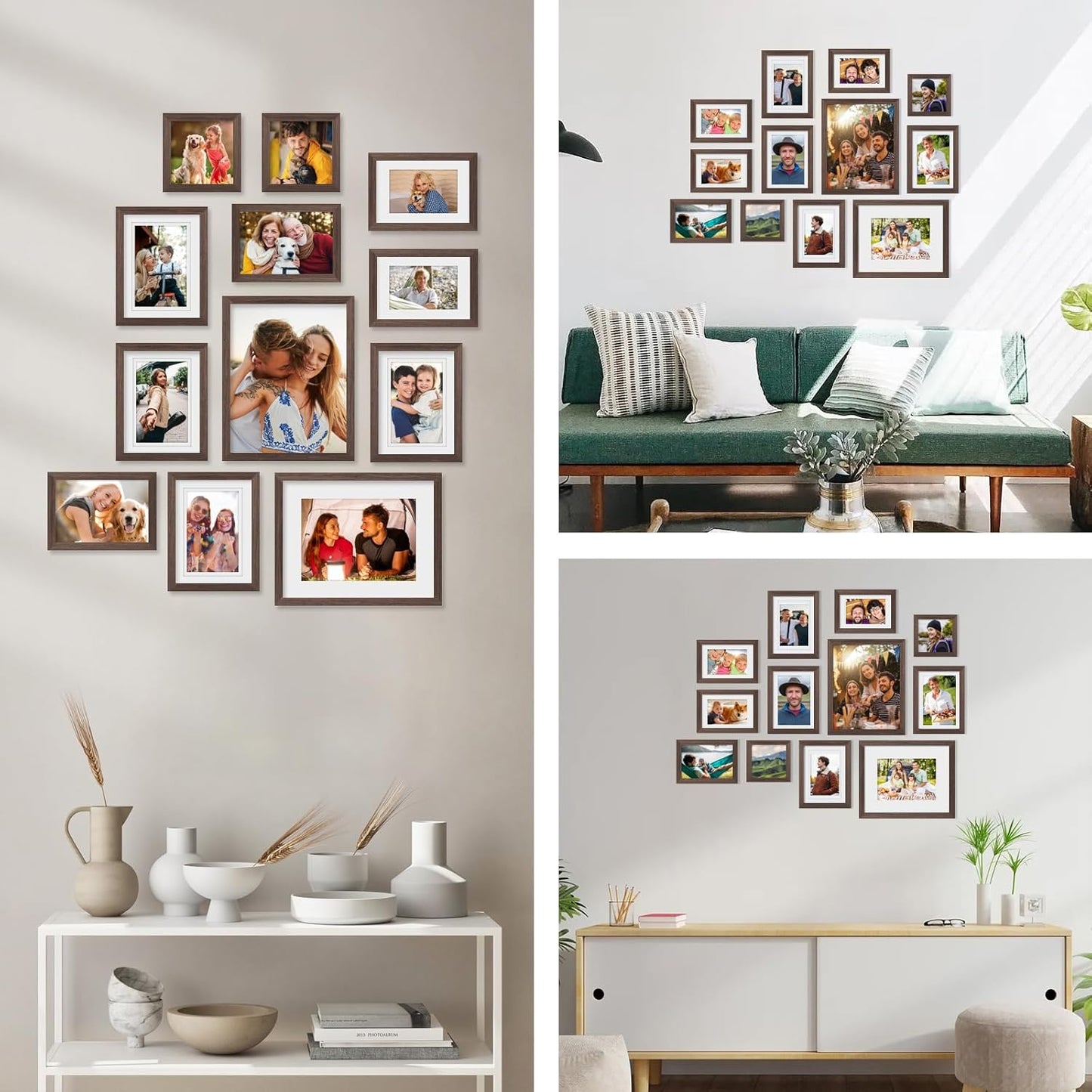 Egofine Picture Frame Set 12 Pack, Picture Frames Collage Wall Decor with Two 11x14, Two 8x10, Four 5x7, Four 4x6 for Wall and Tabletop, Made of Solid Wood, Covered by Plexiglass, Natural Wood