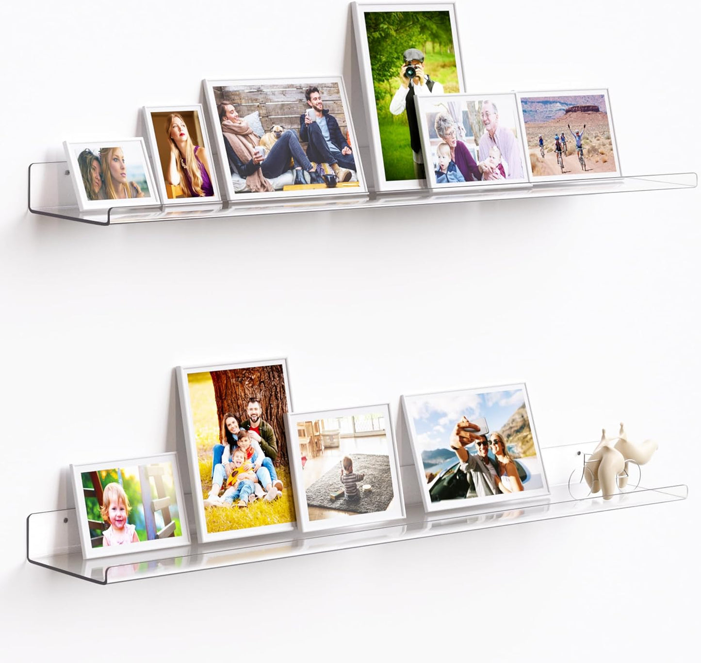 upsimples 6 Pack Acrylic Shelves for Wall Storage, 15" x 4“ Floating Bookshelves for Kids, Display Shelf Organizer for Bathroom, Bedroom, Living Room, Kitchen, Room Decor, Clear