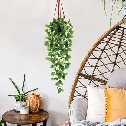 BLEUM CADE Fake Hanging Plants, 2pcs Artificial Pothos Vines Greenery for Wall Home Living Room Office Indoor Outdoor Decor (No Baskets)