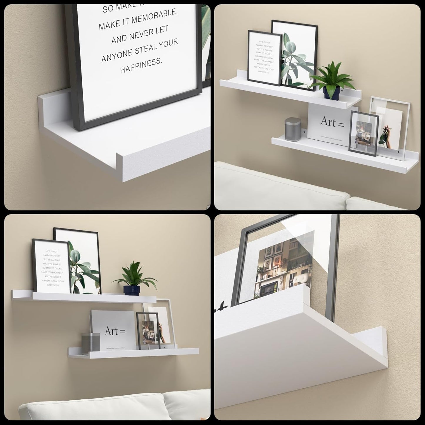 Boswillon Floating Shelves Wall Mounted Set of 2, Modern Black Wall Shelves for Storage with Lip, Display Picture Ledge Shelf for Wall Decor Bedroom Living Room Bathroom Kitchen