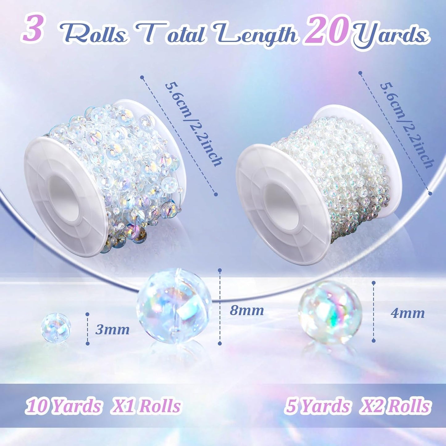 Bonuci 3 Rolls 66 Feet Pearls String Garland Faux Pearl Garland Spool Roll Strand Decoration Artificial Beads Chain Trim for Wedding Party Crafting Wedding Mother's Day Flower Decor(Ivory,4mm)