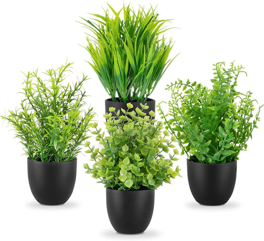4 Pack Small Fake Plants Mini Artificial Plants Potted Desk Plant for Table Desk Bathroom Shelf Home Kitchen Office Decor